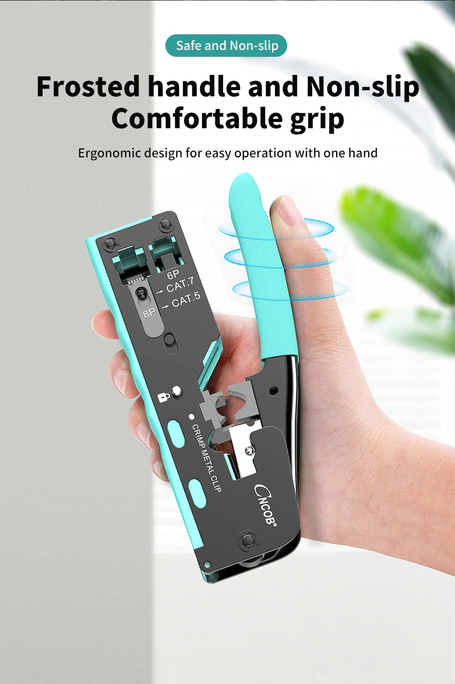 CNCOB RJ45 Pass Through Crimping Tool for Cat8 Cat7 6A Cat6/5e Ethernet Modular Plugs Ends Connectors, All-in-One, RJ11 Crimp