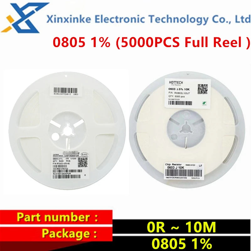 5000PCS SMD Chip Resistor 0805 1% 1/4W 0R ~ 10M 1K 4.7K 10K 47K 100K 0 10 100 330 470 ohm 0 10R 100R 220R 330R 10K 470R 1M 10M