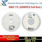 5000PCS SMD Chip Resistor 0805 1% 1/4W 0R ~ 10M 1K 4.7K 10K 47K 100K 0 10 100 330 470 ohm 0 10R 100R 220R 330R 10K 470R 1M 10M