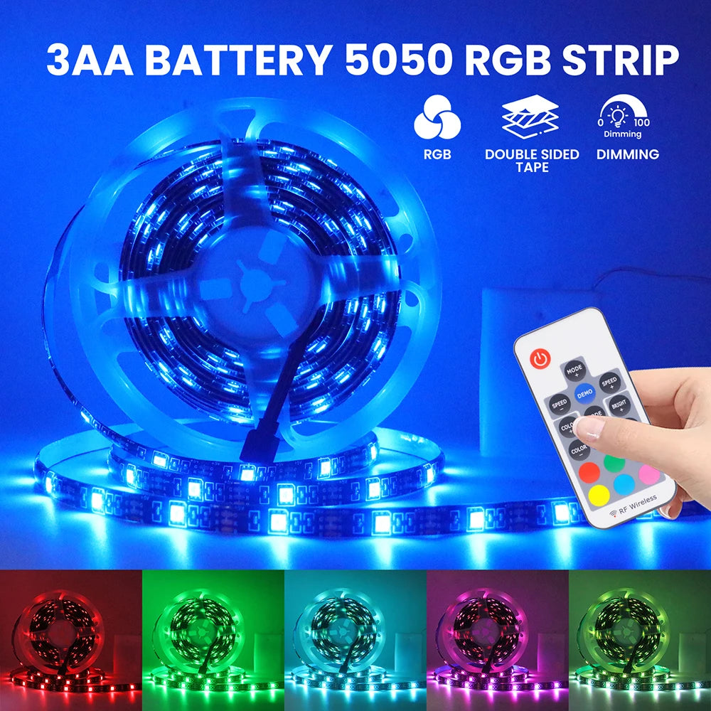 DC 5V 5050 RGB Strip LED Light Battery Powed Waterproof Ribbon Tape Stable Led Strips Indoor Outdoor Decoration Remote Control