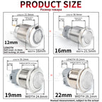 12/16/19/22/25/30/40mm Waterproof Metal Push Button Switch NO LED Light Momentary Latching Car Engine Power Switch  1NO1NC