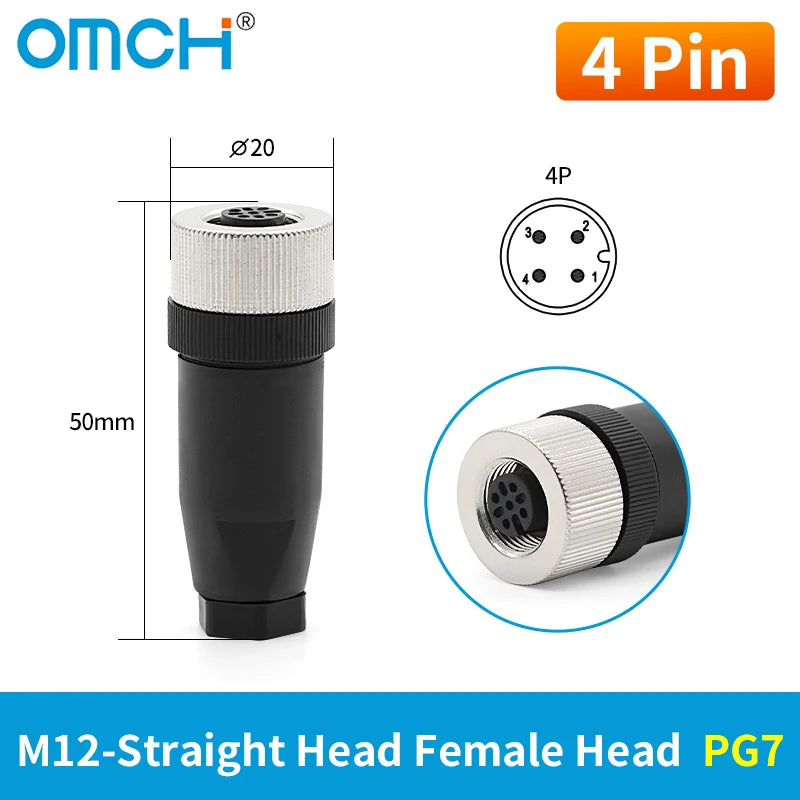 OMCH 1PCS M12 Sensor Connector Waterproof IP67 Aviation Plug Socket Male Female 4 5 8Pin Hole Straight Bend Angle Screw Threaded
