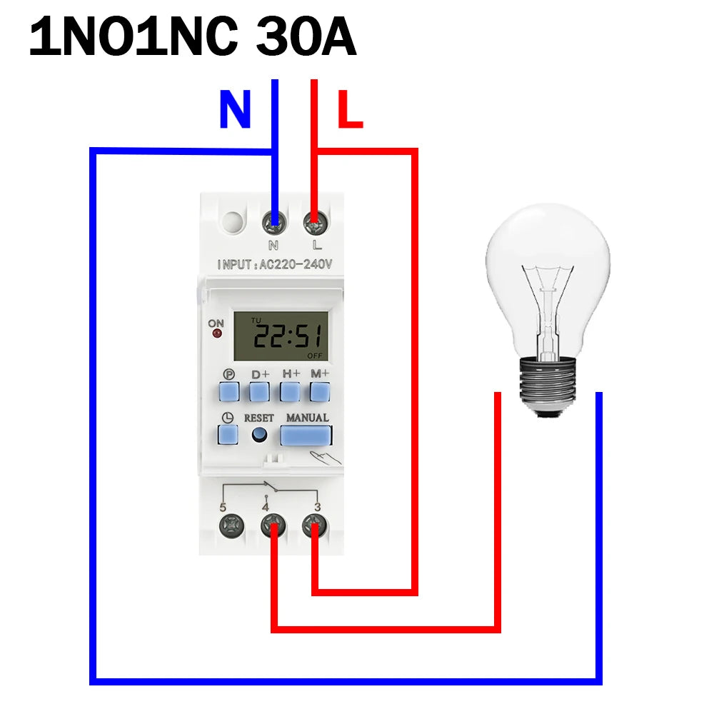 EARU DC AC 220V 12V THC15A 30A Electronic Weekly 7 Days Programmable LCD Digital Timer Switch Relay Control Din Rail 1NO1NC 1NO