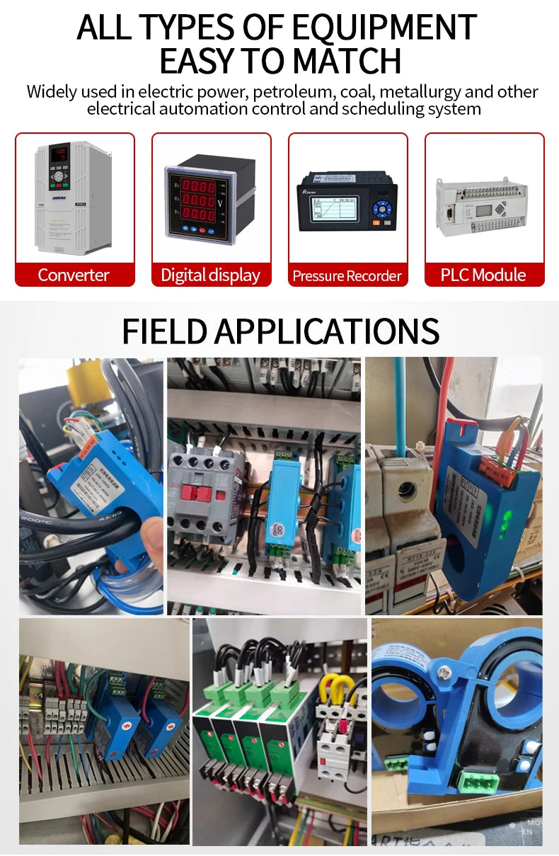 AC/DC Current Transmitter 4-20MA/0-10V/0-5V/RS485 Copper Platoon Current Transducer 100A 200A 500A AC/DC Current Transmitter
