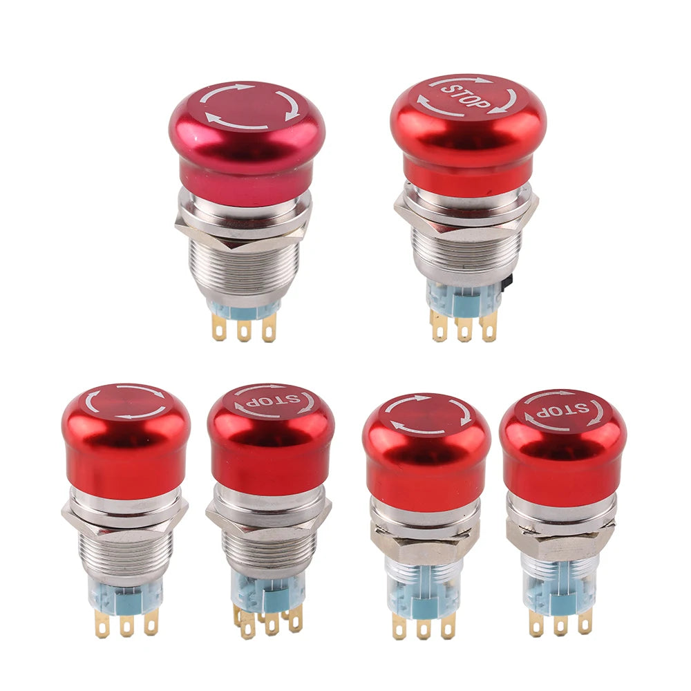 16/19/22mm Metal Aluminum Emergency Stop Switch Push Button Switch Latching NO NC 2NO 2NC Pin Terminal Red Mushroom Stop Button