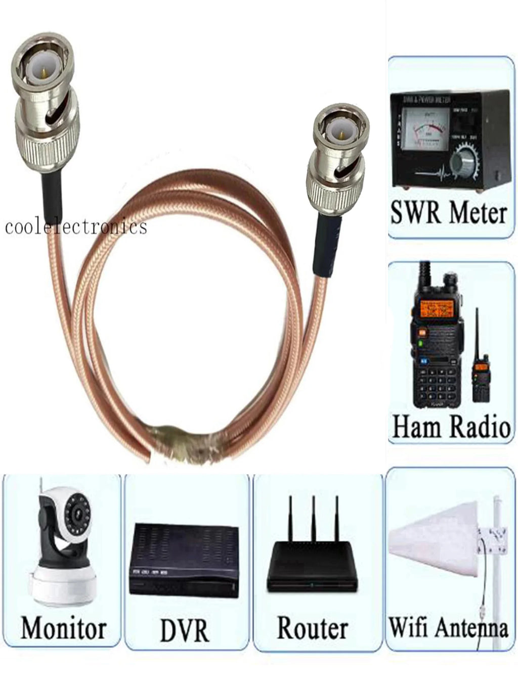 RG142 50ohm Cable BNC Male to BNC Male Plug RF Crimp Coax Pigtail Connector Cable 10/15/20/30/50CM 1/2/3/5/10M