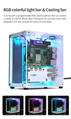 Raspberry Pi 5 Case Protective Kit with Cooling Fan RGB Color Light and 0.96 Screen Display DIY Electronic Shell Support M.2 SSD