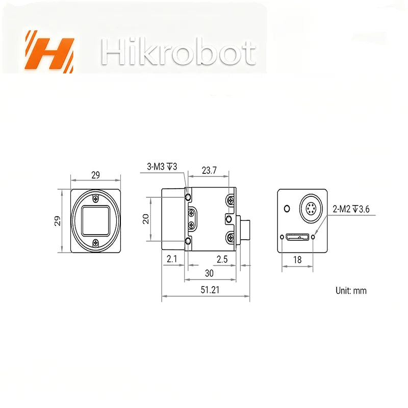 Hikrobot MV-CU020-90UM/UC Industrial Camera, 2MP 1/1.7" Global Shutter CMOS, USB3.0 Interface