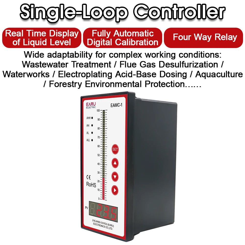 EARU Intelligent Controller 4-20mA 0-10V 0-5V Input With 4 Ways Relay Water Oil Liquid Level Temperature Pressure Transmitter