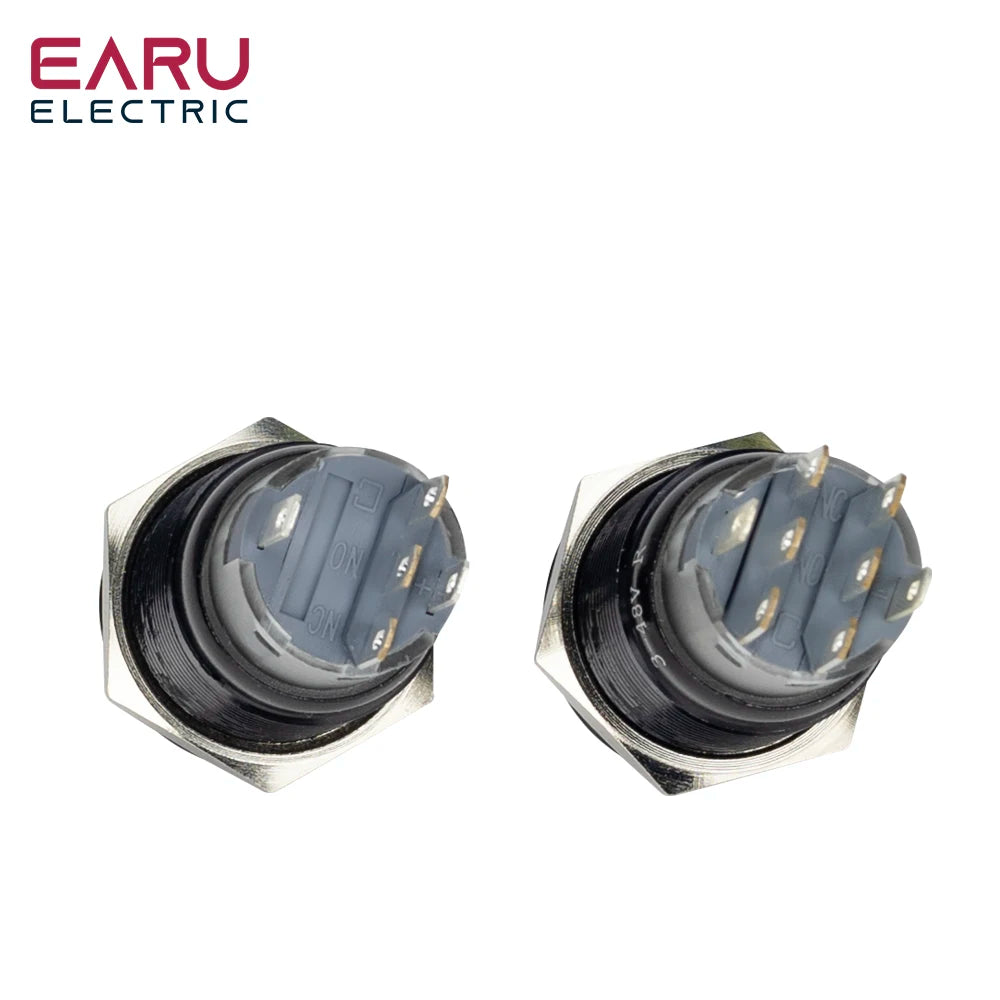 19mm Black Self-return Momentary Self-locking Fixation Waterproof DPDT Illuminated Metal Selector Rotary Switch 2/3 Position LED