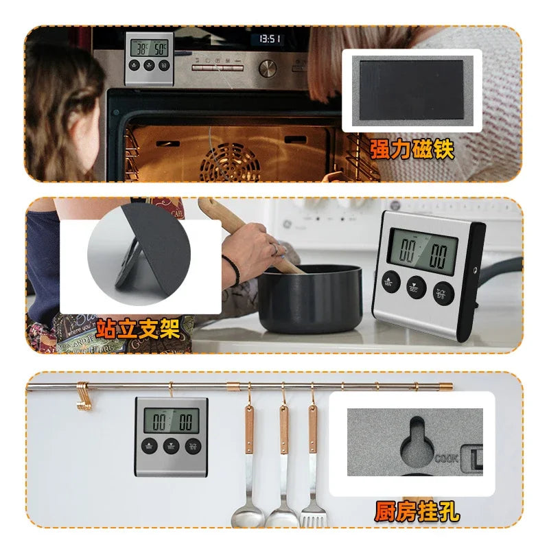 Wireless Digital Food Thermometer with Remote for Kitchen Oven BBQ Grill - Manual Set Temperature Probe Meat Timer