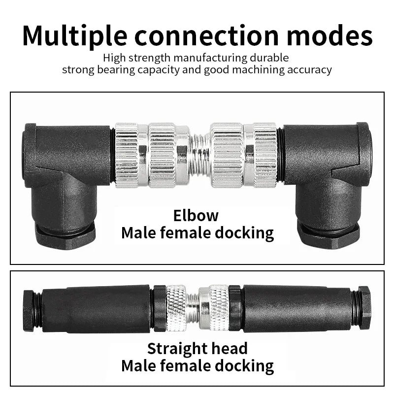 M8 Sensor Connector Waterproof Male&female Plug Straight Angle Screw Threaded Coupling 3pin 4pin 5pin 8pin