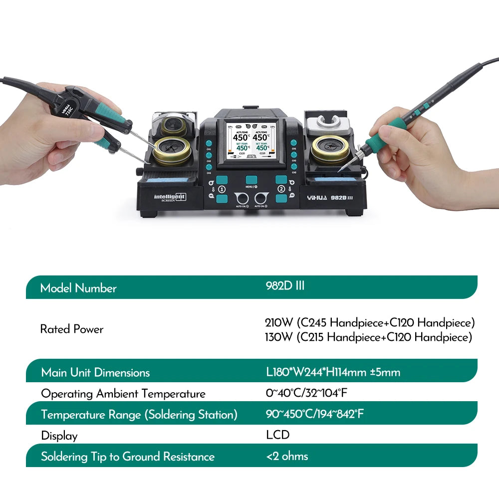 YIHUA 982D-III Precision Tweezers Soldering Iron C210 Station for SMT SMD Micro Component Rework Station with Auto Calibration