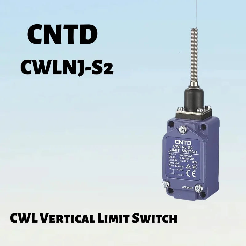 Limit Switch, CNTD CWLNJ‑S2 aluminum alloy housing 1NO1NC contact, 10A 250VAC IP65 flexible spring rod, position sensor for mach