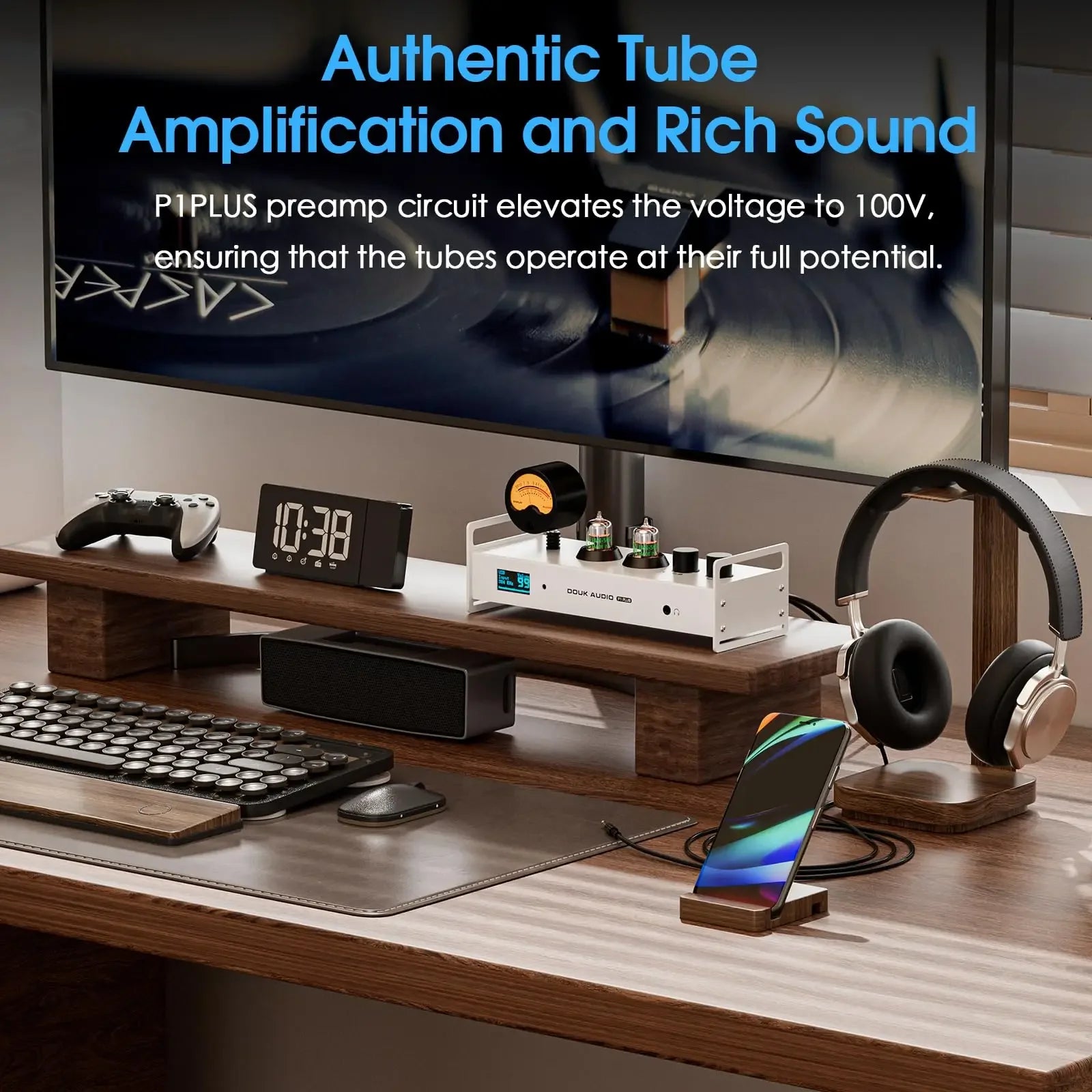 Douk Audio P1PLUS HIFI Valve Tube Preamp with Bluetooth / USB / Coaxial / Optical IN Headphone Amp DSD256
