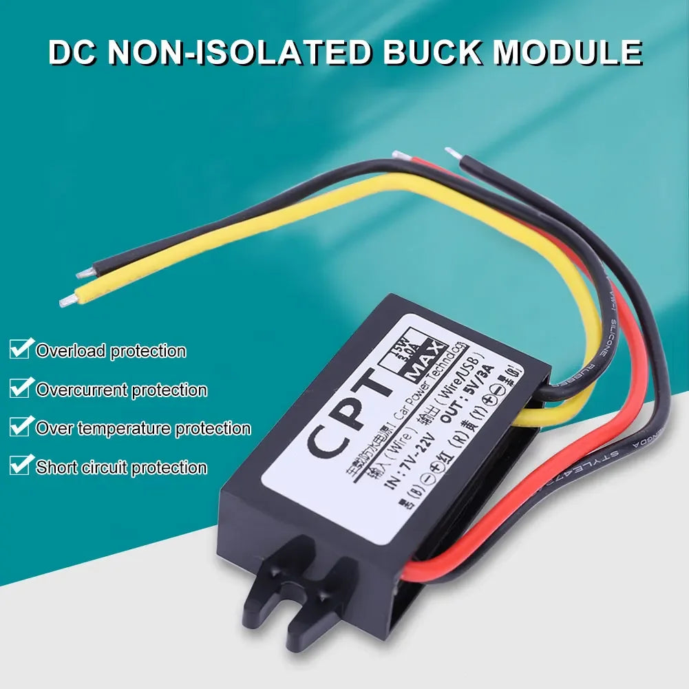 12V To 5V 3A 15W DC/DC Converter Regulator Waterproof CPT Car Power Converter Output Power Adapter Wire Interface
