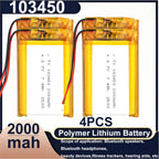 103450 3.7V 2000mAh Polymer Lithium Rechargeable Battery JST PH 2.0mm 2Pin Plug for Camera GPS Navigator MP5 Bluetooth Headset