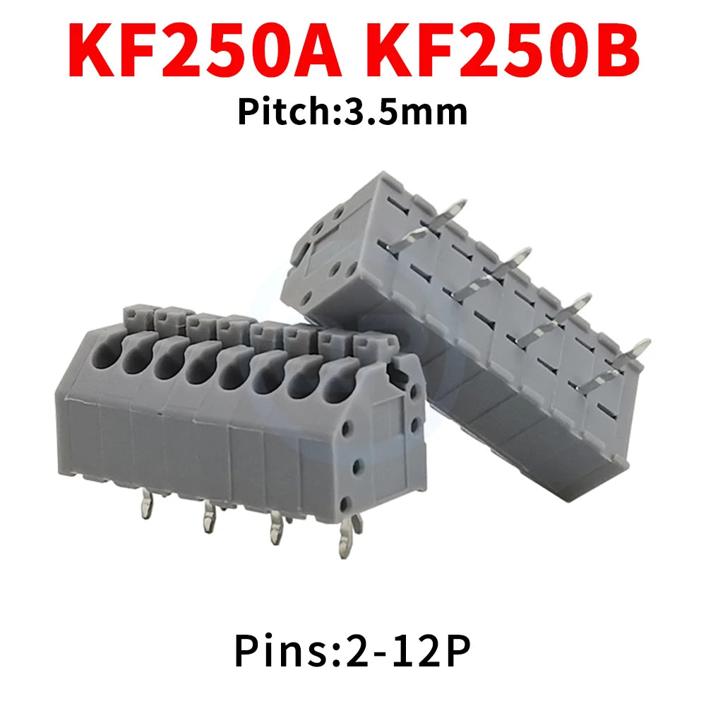 (10 pcs) KF250 3.5mm -1 -2 Spring Loaded PCB Terminal Block KF250A KF250B 3.5 Screwless Press Type 250A B Side Small Pitch 2-12P