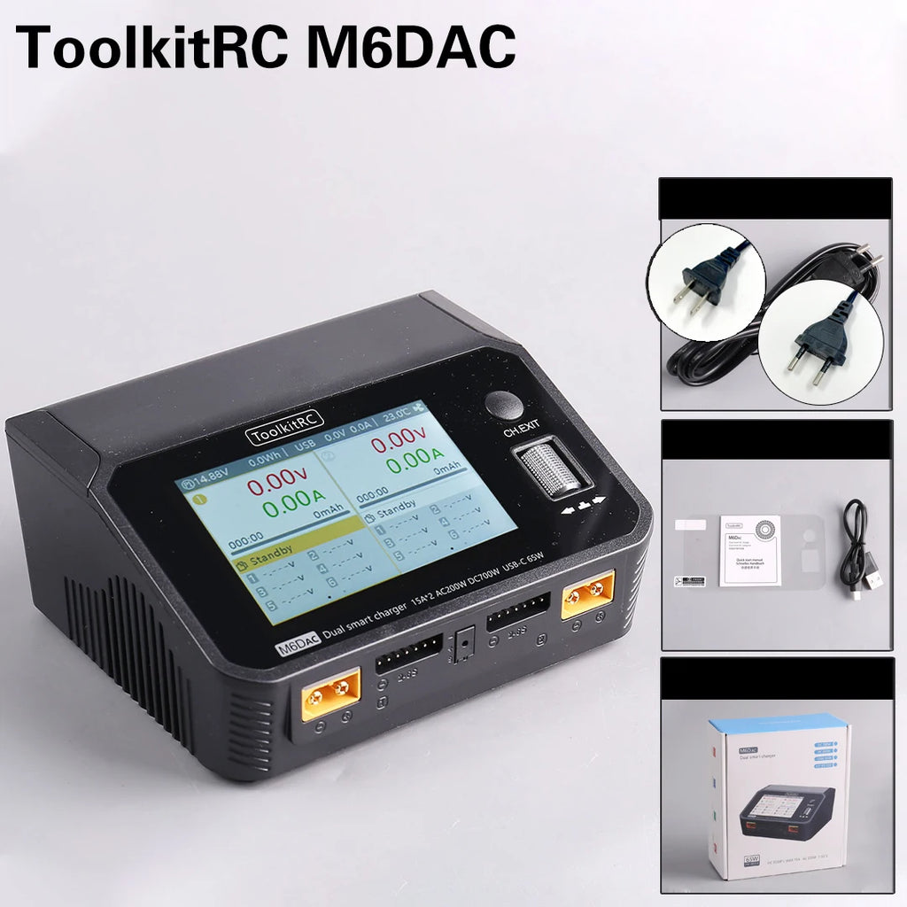 ToolkitRC M6DAC 350W X 2 USB-C 65W AC/DC Dual Smart Charger Discharger for 1-6S Lipo LiHV Lion NiMh Pb Battery with 15A Balance