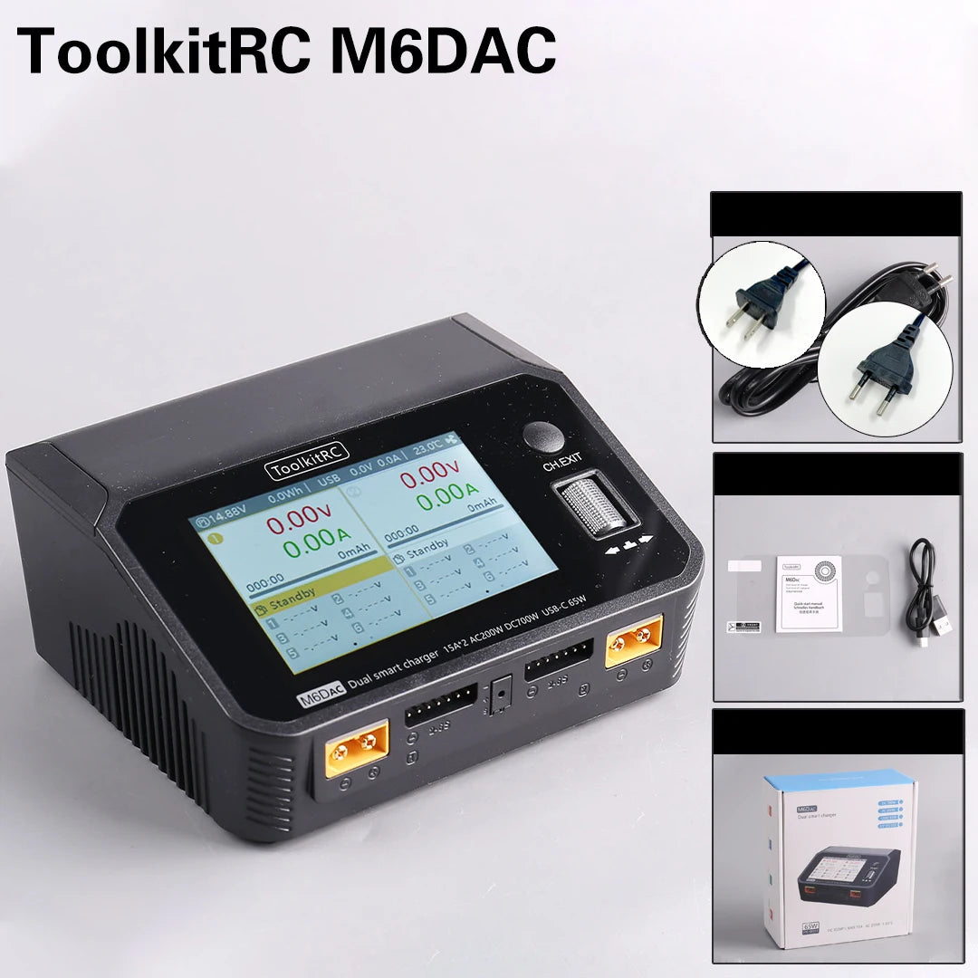 ToolkitRC M6DAC 350W X 2 USB-C 65W AC/DC Dual Smart Charger Discharger for 1-6S Lipo LiHV Lion NiMh Pb Battery with 15A Balance