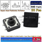 20 Pcs Tactile Pushbutton Switch 12*12*7.3MM Micro Switch Pushbutton A14 A24 Pushbutton Cover 12x12x7.3MM Square Head Pushbutton