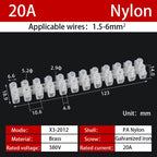 12 Position Barrier Screw X3-1012 Nylon Plastic Terminal Block 20A Transparent White Copper 380V Wire Connector Dual Row