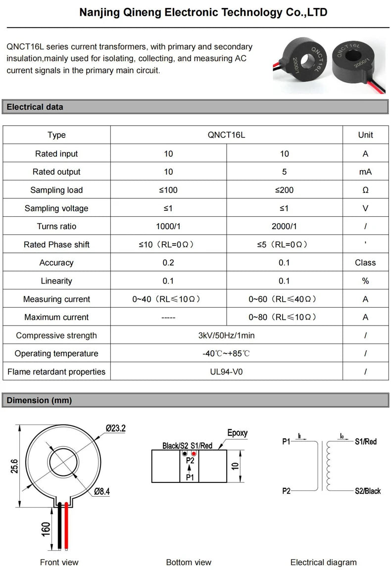 Current Transformer CT QNCT16L 10A 10mA 20A 20mA 30A 30mA 50A 50mA 2000:1 10A 5mA 20A 10mA 100A Micro Current Transducer Sensor
