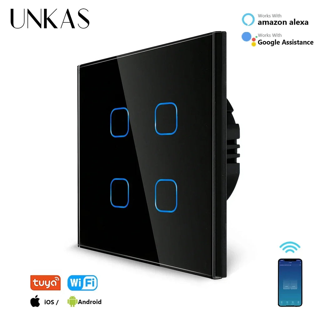 Smart Switches 1/2/3 Gang Wifi Touch Light Wall Sensor Switch Works with Tuya Control Smart Life Google Alexa Alice Yandex