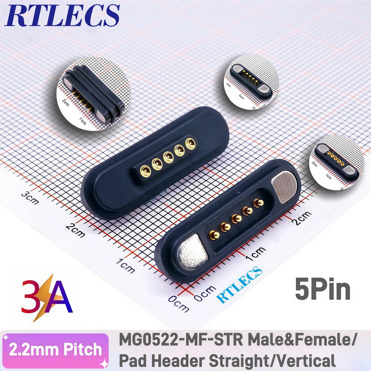 3A Magnetic Spring Loaded Pogo Pin Connector 24VDC LED Snap-on JST SM JR Servo Extended Cable 5/6/7/8/9 Pin Male Female Blind