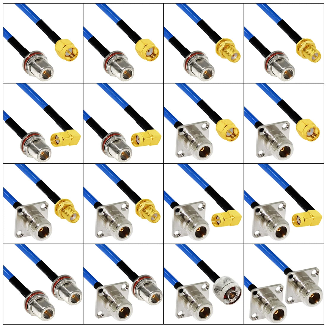 1PC SMA Male Female RP Angle to N Type Plug Jack Panel Mount Pigtail Cable RG402.141" Blue Jacket 20cm/50cm/100cm