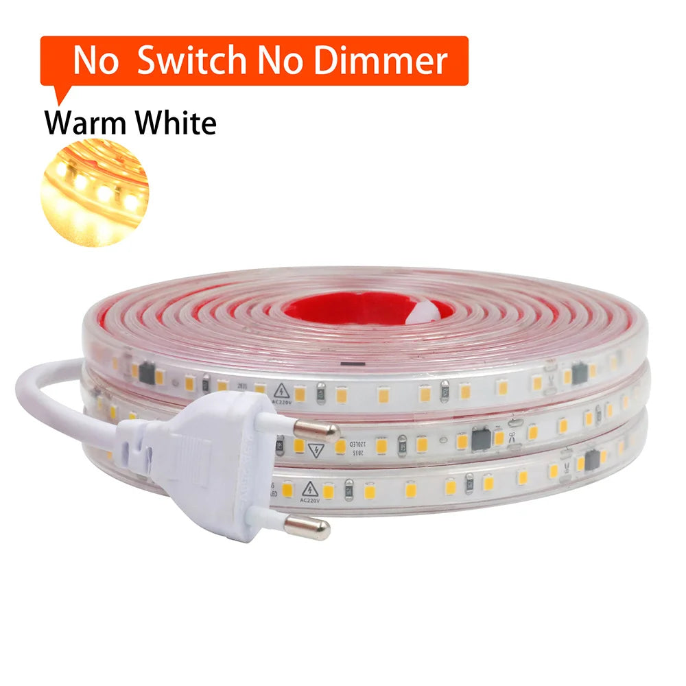 AC 220V 2835 LED Strip Light Waterproof IP67 120 LEDs Flexible Tape Lamp with IC Home Lighting White 0.5m 1m 2m 5m 10m 20m 50m