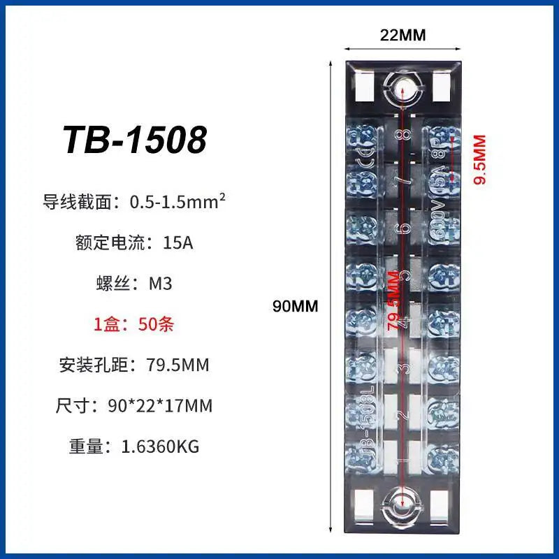 Terminal Block Position Connection Strip Copper Iron TB-1503 TB-1504 TB-1505 TB-1506 TB-1508 TB-1510 TB-1512 TB-1515 TB-1520