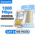 Denswire 100PCS CAT6A Cat6 Pass Through 8P8C RJ45 Modular Plug Network Connectors Unshielded/Shielded RJ45 Plug 30μ Gold-Plated