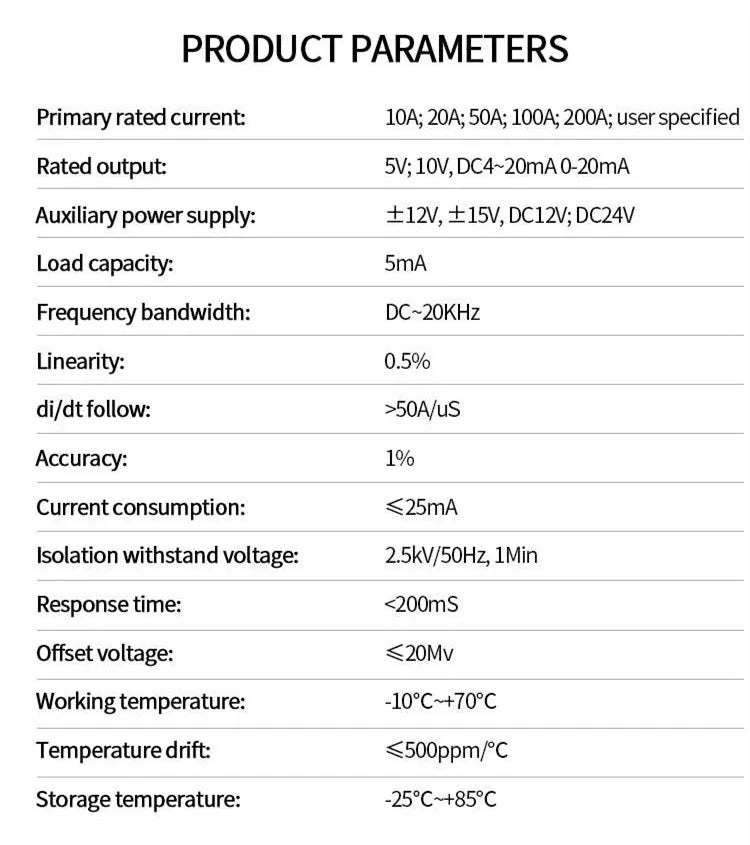 AC DC Current Transmitter 0-150A Current Sensor Hall Current Transducer 4 20ma RS485 DC24V AC Current Transmitter RS485