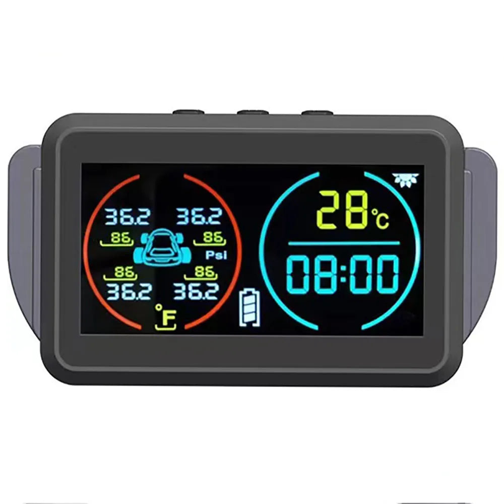 Smart Solar Power TPMS Car Tire Pressure Monitoring System Alarm Tyre Air Pressure Meter Gauge Temperature Warning 4 Sensors