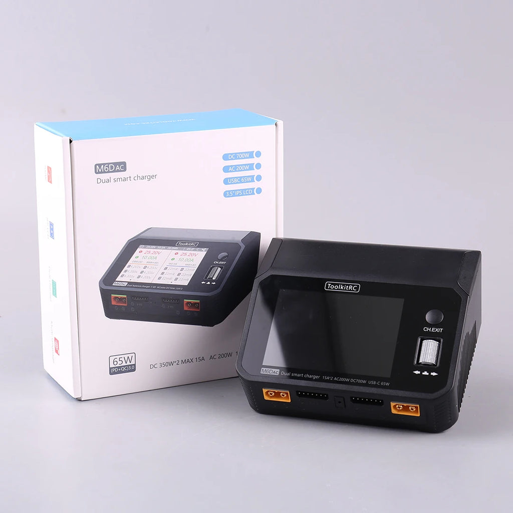 ToolkitRC M6DAC 350W X 2 USB-C 65W AC/DC Dual Smart Charger Discharger for 1-6S Lipo LiHV Lion NiMh Pb Battery with 15A Balance