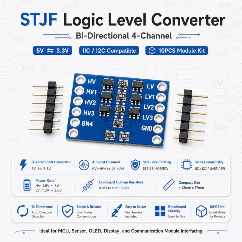 STJF 10PCS Logic Level Shifter Bi-Directional two Four-way two-way logic level transformation module