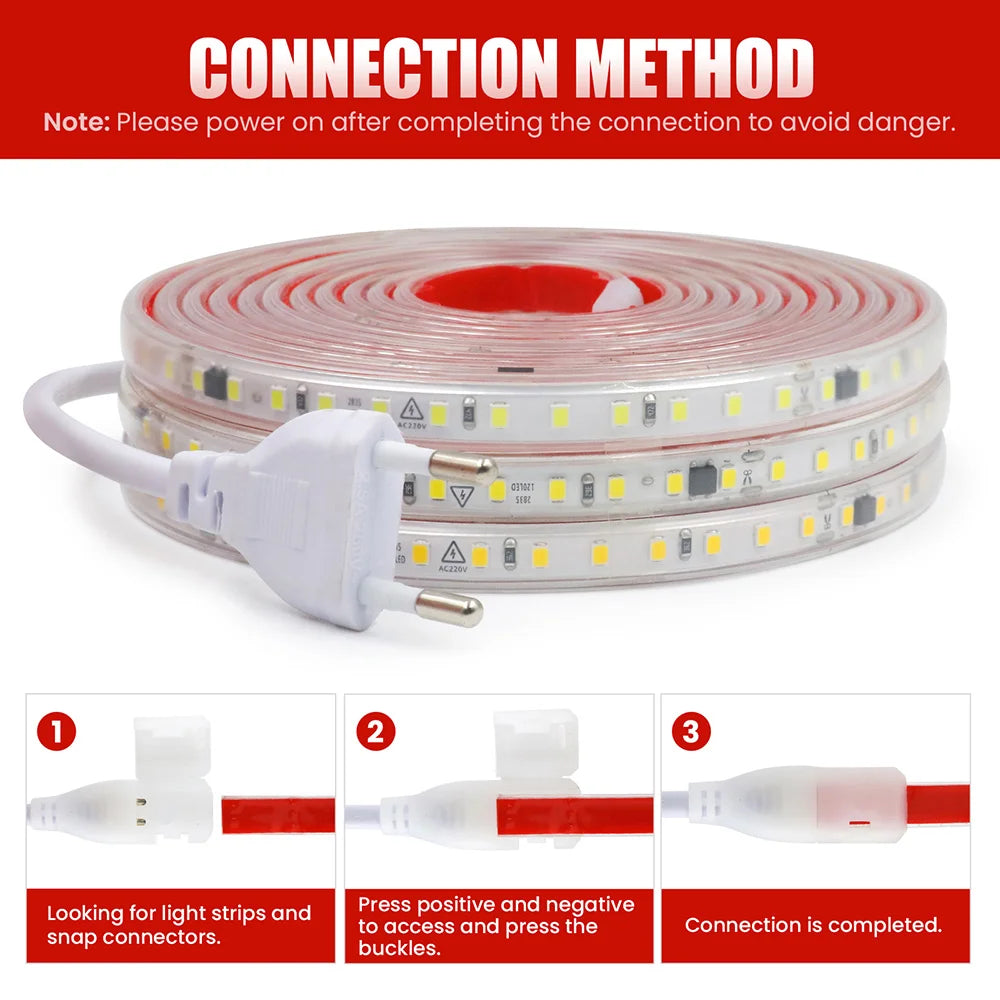 AC 220V 2835 LED Strip Light Waterproof IP67 120 LEDs Flexible Tape Lamp with IC Home Lighting White 0.5m 1m 2m 5m 10m 20m 50m