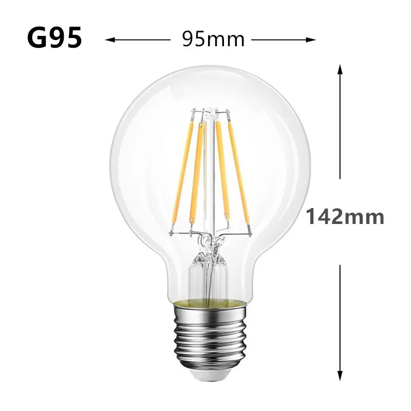 LED Edison Filament Light Retr Bulb Brown Golden G80 G95 G125 4W 6W 8W 10W 12W Dimmable E27 AC 220V Dimmer Restaurant Bedroom