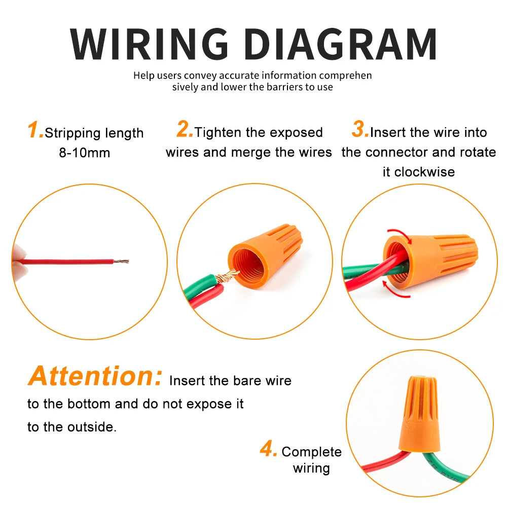 DIY GO 200PCS Quick Wire Connector Screw Cap Terminals, Electrical Equipment Connectors, Wire Connector Terminals, AWG 22-10