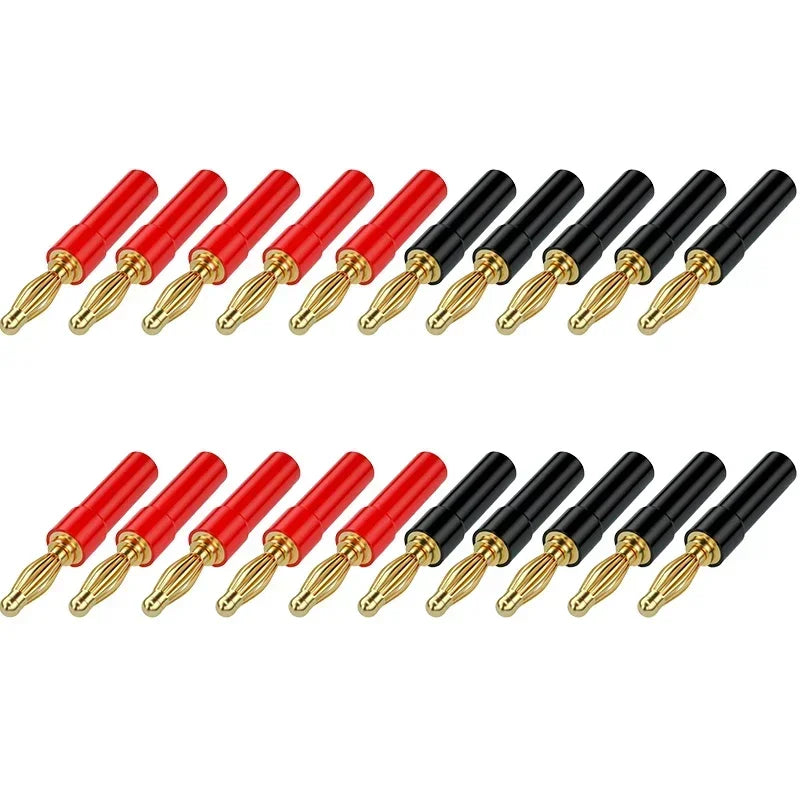 20pcs/10pairs 4MM Nut Banana Plugs 24K Gold-plated Connector With Screw Lock For Audio Jack Speaker Plugs Black&Red