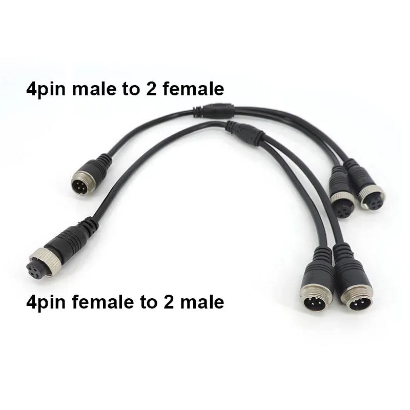 M12 4 Pin core Aviation Head to Aviation Head Male to 2 Female to 2 male Extension Y Splitter Cable Adapter for Camera Connector