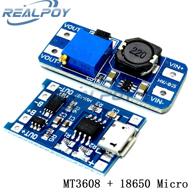 Micro USB 5V 1A 18650 TP4056 Lithium Battery Charger Module Charging Board With Protection + MT3608 2A DC-DC Step Up Converter