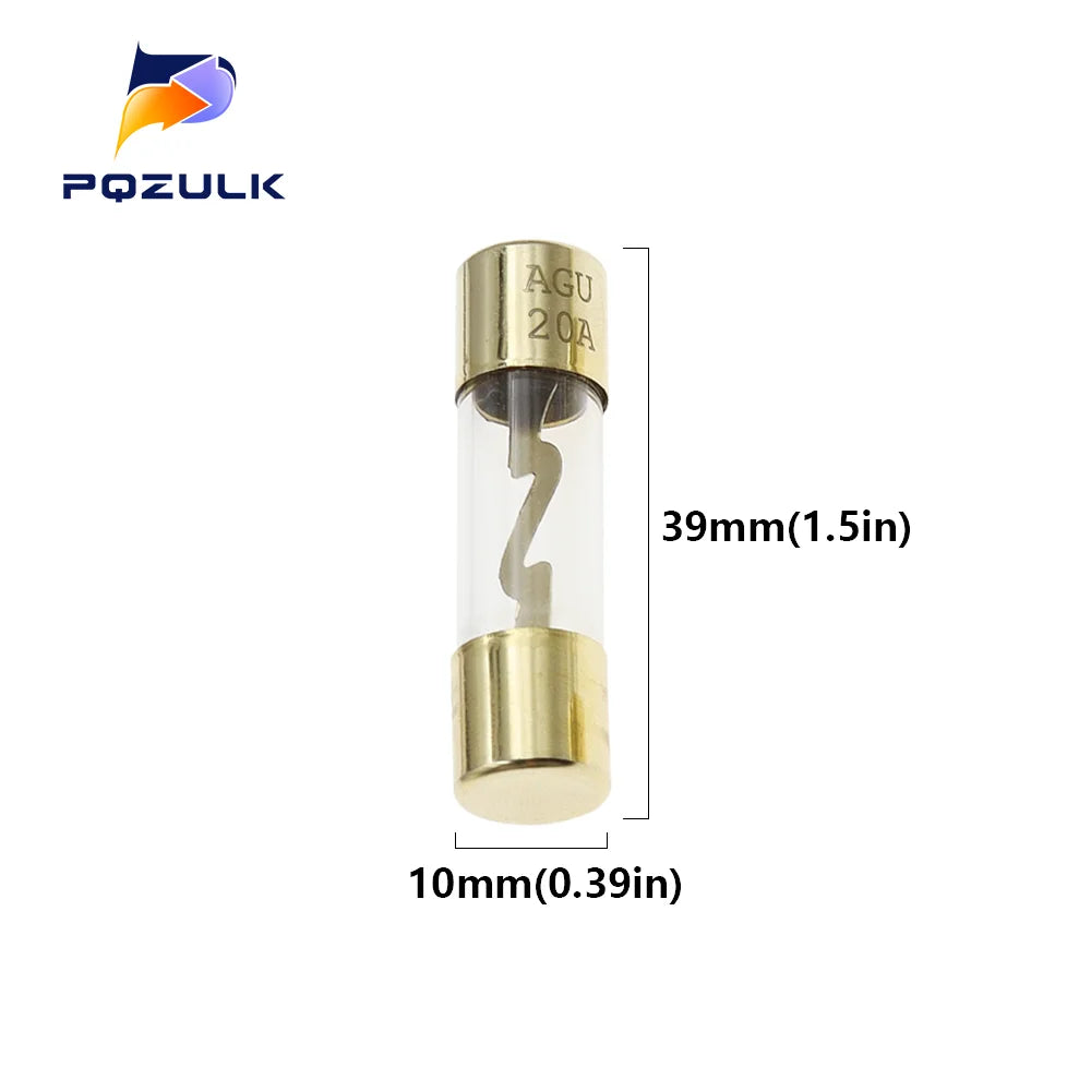 5PCS 10*38 Gold Plated Glass AGU Fuse Fuses Pack Car Audio Amp Amplifier 10A 15A 20A 25A 30A 40A 50A 60A 70A 80A 100A