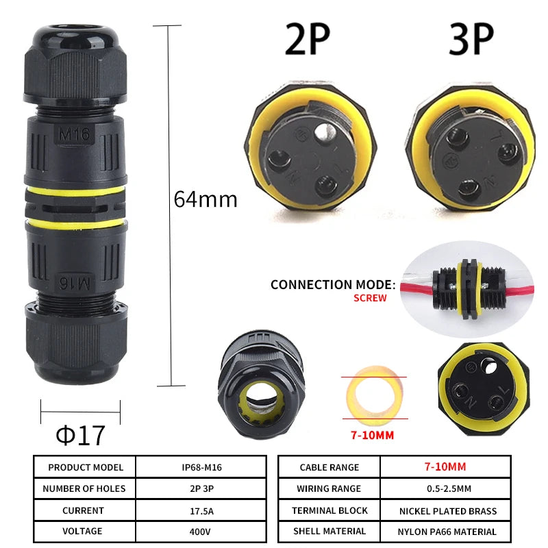 IP68 M16 M20 M25 Male Female Docking Connector Waterproof 2/3/4/5 Pin Terminal Electrical Wire  Cable Connector For Outdoor