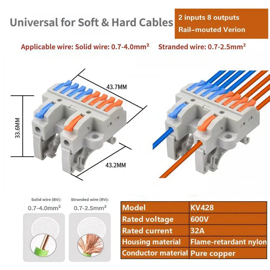 Universal Quick Push-in Electrical Wire Terminal Blocks Splitter Cable Connectors Mounted Junction Box for Home Industrial Use