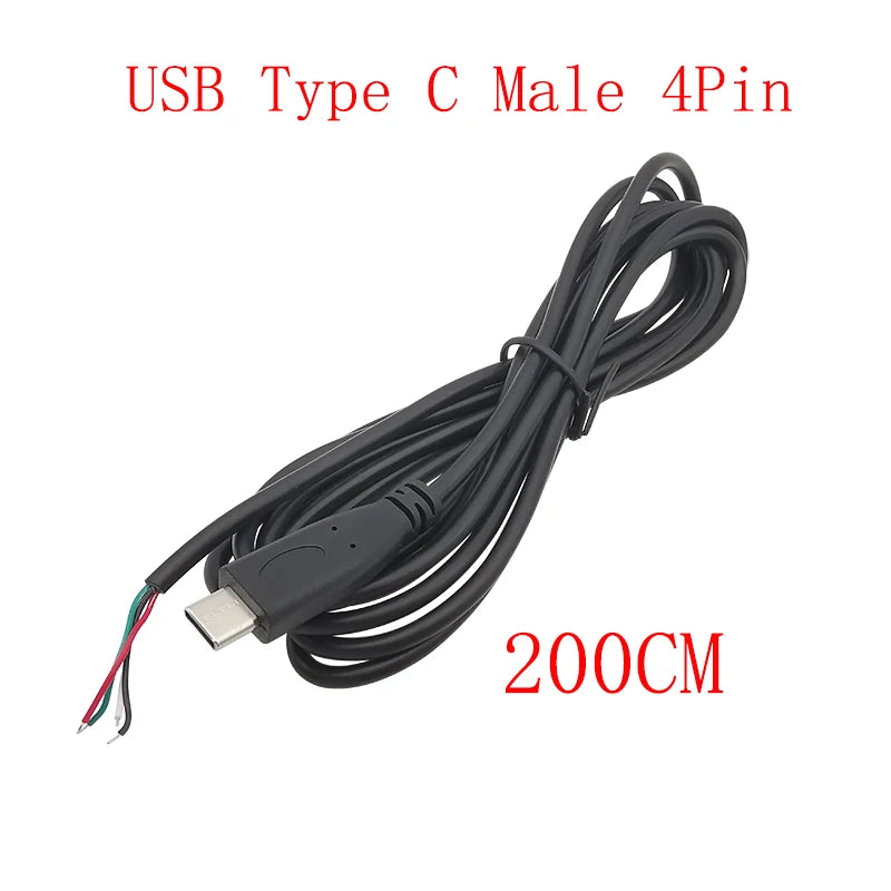 USB Type C Power Supply Cable 2/4 Pin Male Female Socket Type-C Plug Connector Adapter For Data Charging Cables Wires Repair DIY