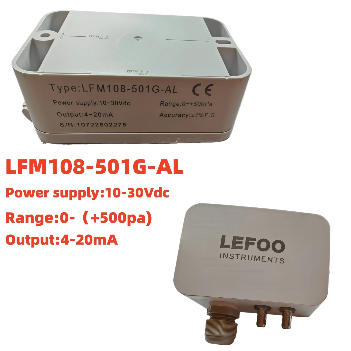 LEFOO 4-20mA Differential Pressure Transmitter Micro Sensor Measuring Air & Neutral Gas for EMS, HVAC, VAV, FC LFM108