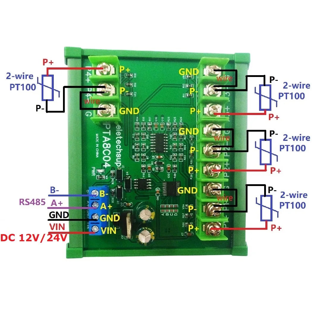 4ch 500 Celsius PT100 Thermocouple RTD Temperature Sensor RS485 Temperature Sensor Module Modbus RTU Board Paperless Recorder