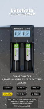 LiitoKala Lii-CH4 Smart Charger for 18650/21700/26650/AA/AAA/Ni-MH/Li-ion,1.2V/1.5V 4-Slot Fast Charge, USB-C, Auto Detect